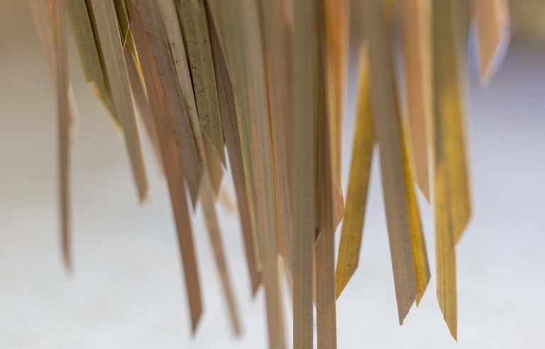 Caribbean-style synthetic thatch leaves close-up