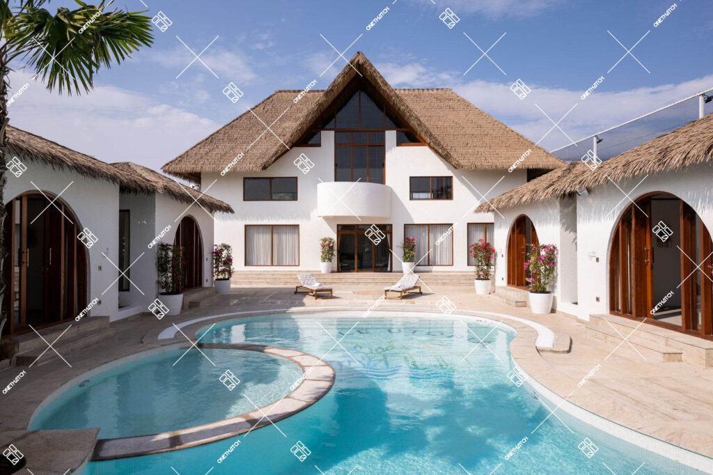 Synthtetic thatch roof installed on resort